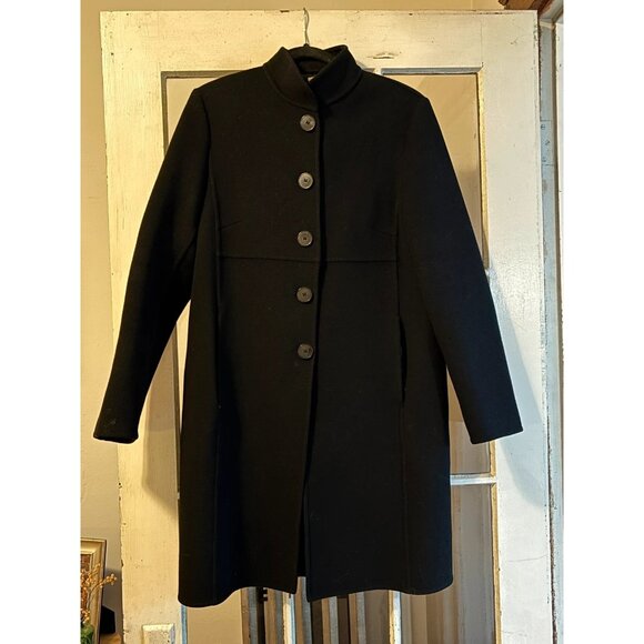 Vintage Luca Venturini US 10 Black 100% Virgin Wool Italian Made Long Coat - Picture 1 of 10